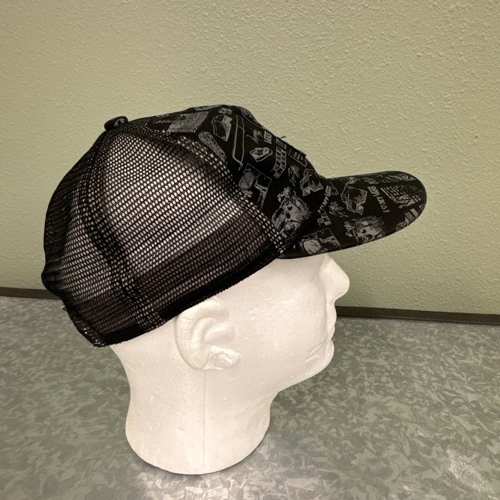 Vans‎ Snapback Trucker Hat All Over Print Mesh Waffle Soles Rare Black Retro